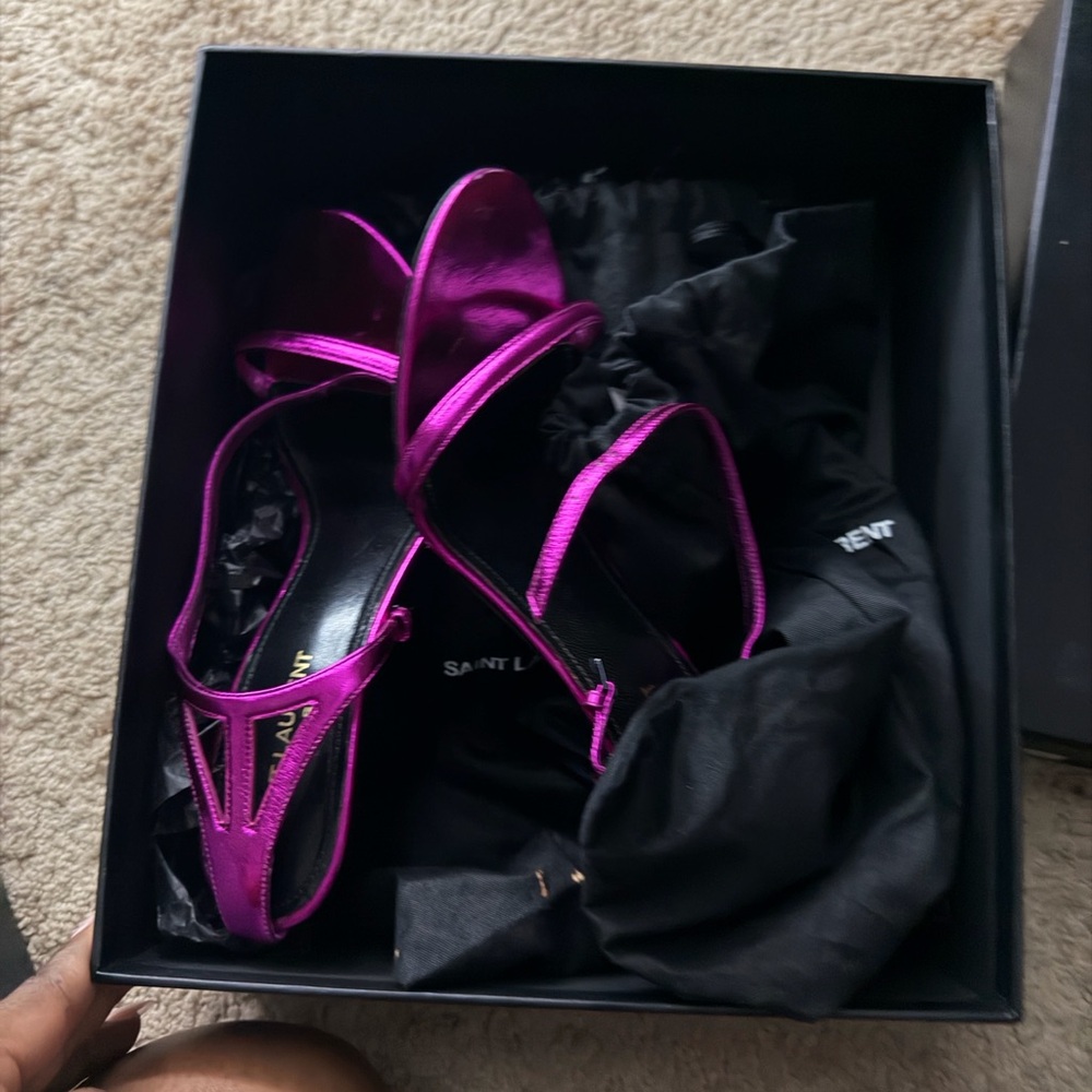 Saint Laurent Metallic Fuchsia Sandals - Picture 2 of 8